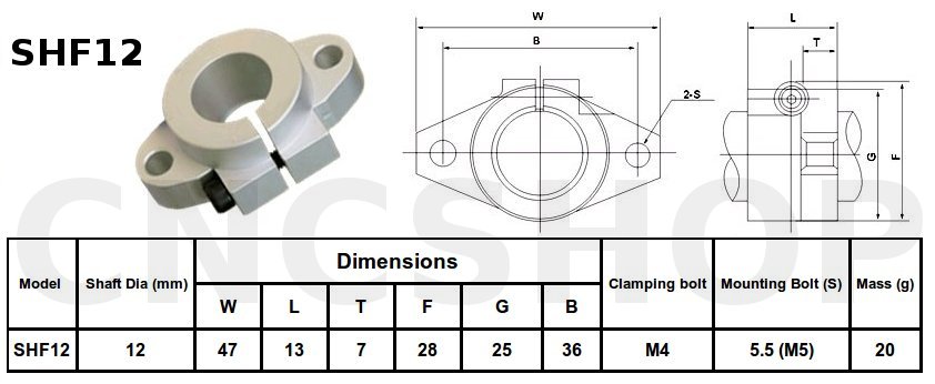 SHF12 12mm FLANGE MOUNT SHAFT SUPPORT